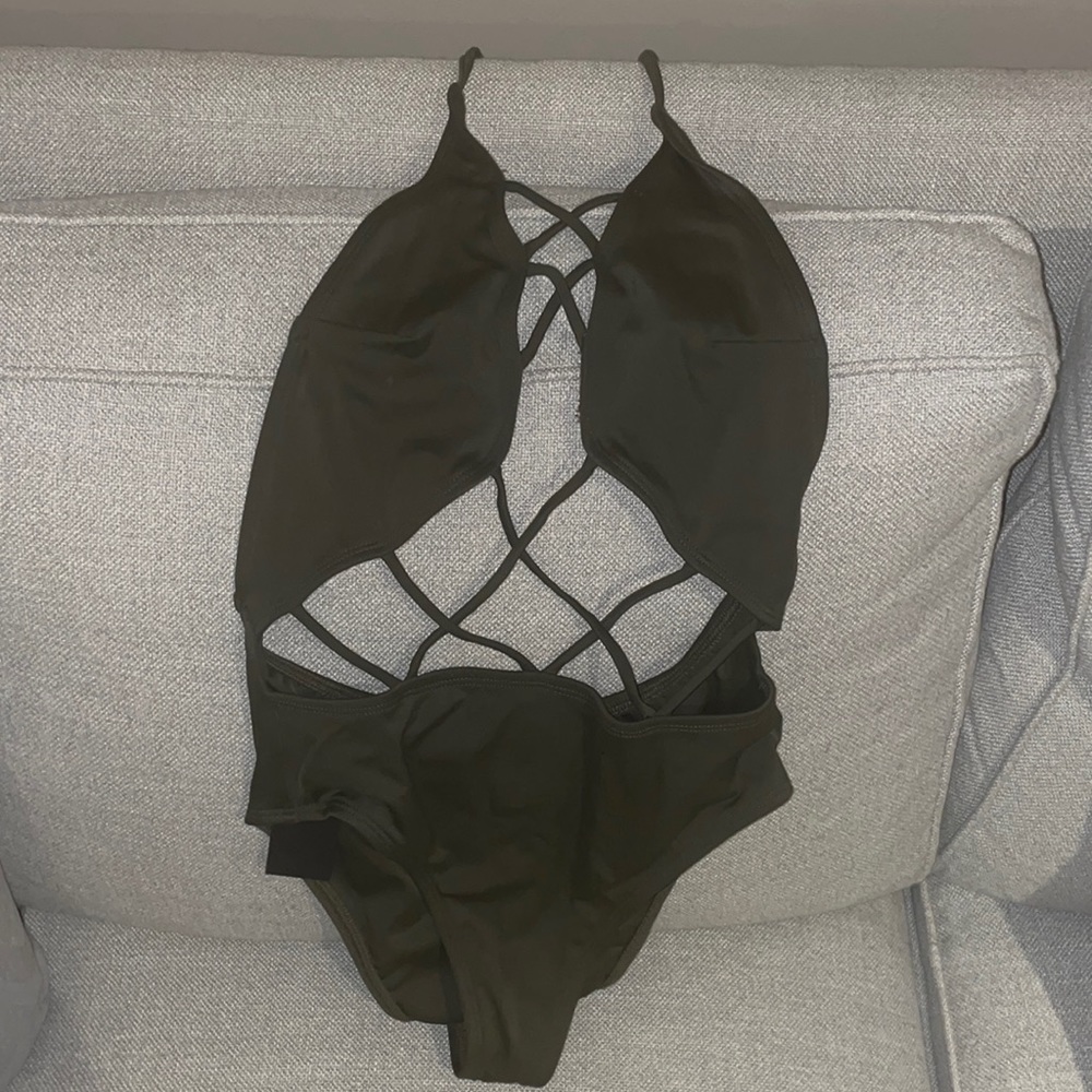 Hot Miami styles lace up olive green one piece swimsuit